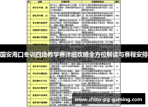 国安海口冬训四场教学赛详细攻略全方位解读与赛程安排