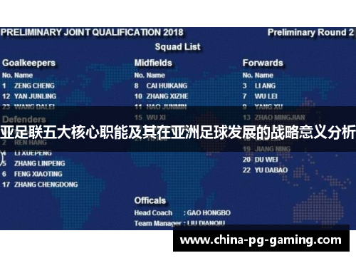 亚足联五大核心职能及其在亚洲足球发展的战略意义分析